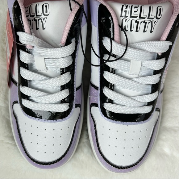 HELLO KITTY by Sanrio Women’s Casual Court Sneakers White/Blk/Purple Sparkle 9 - Picture 5 of 15